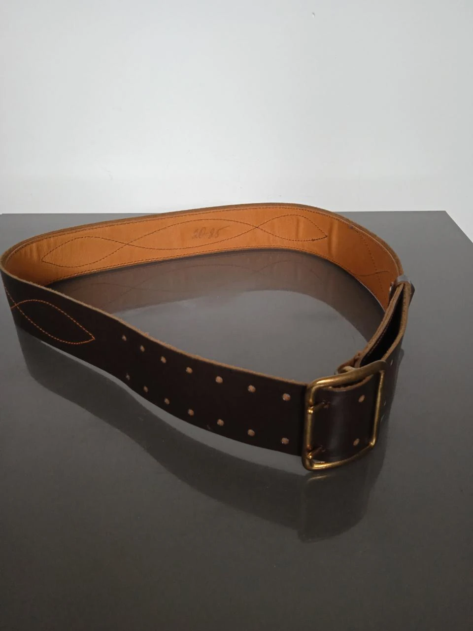 Ceinture vintage cuir URSS 1981, cuir véritable, boucle métal